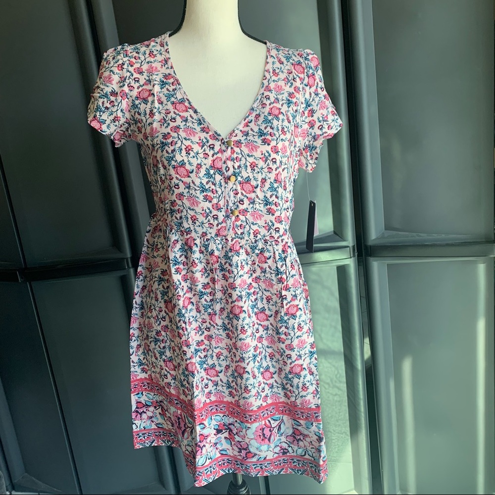 City Triangle Short Sleeve Floral Pink Rose T-Shirt Dress Juniors